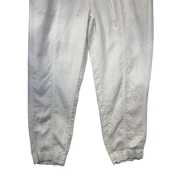 Athleta White 100% Linen Jogger Pants Small Drawstring Elastic Waist Tapered Leg - Image 4