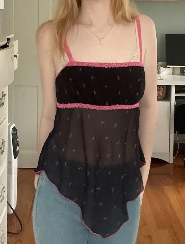 urban outfitters pink and black lace trimmed cami - Image 2