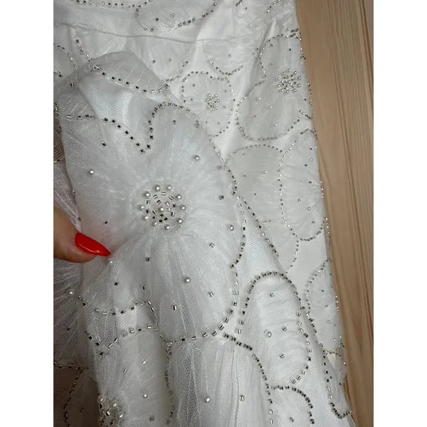 NWT Lulus Loving Mentality White Tulle Beaded Strapless Midi Dress Bridesmaid S - Image 6