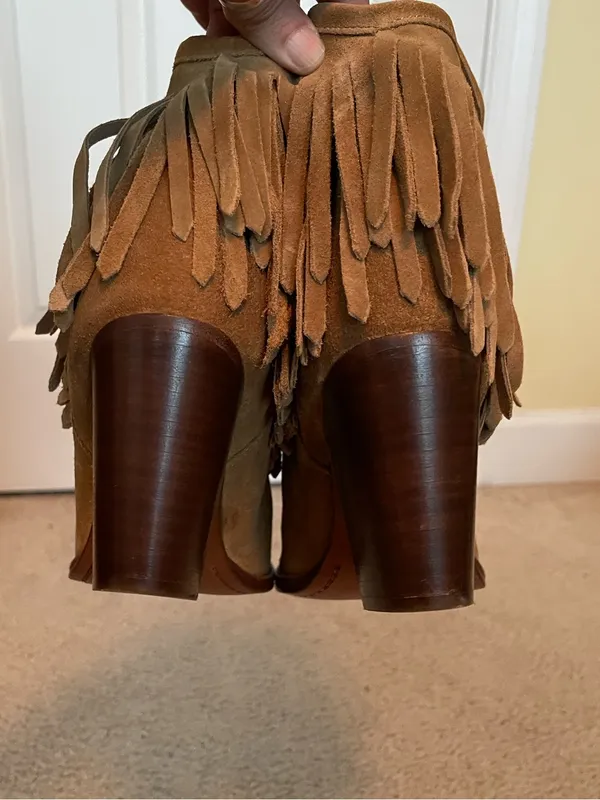 FRYE Ilana Fringe Leather Biscuit Cowgirl Western Booties Size 9.5 B - Image 4