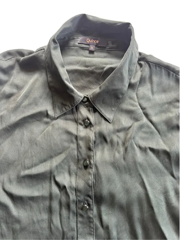 Quince Washable Stretch Silk Puff Sleeve Blouse Forest Green Sz M Contemporary - Image 12