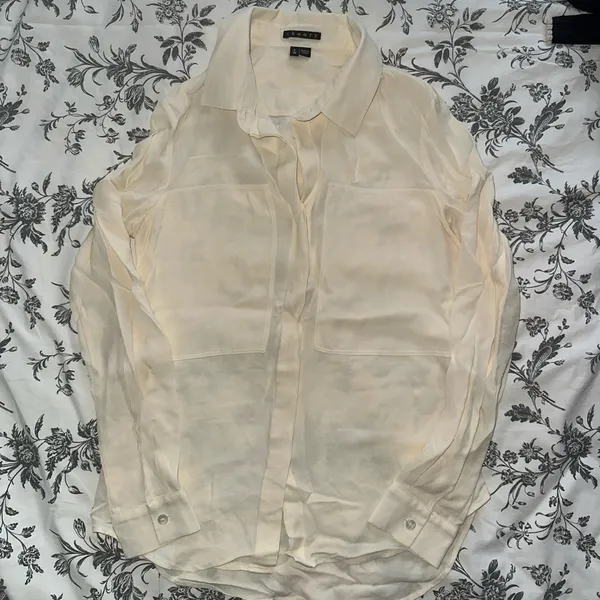 Theory Ivory Satin Blouse - Image 3