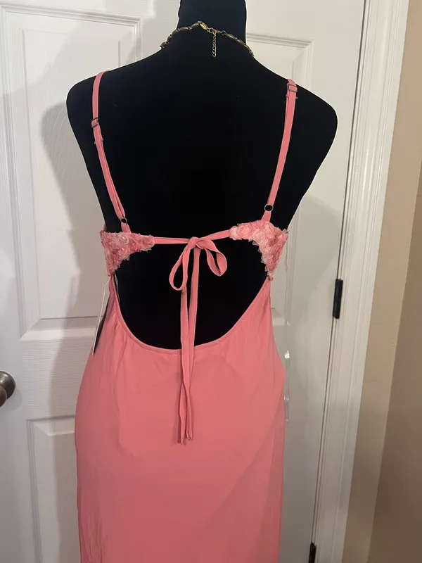 Sexy pink floral wedding guest dress - Image 4
