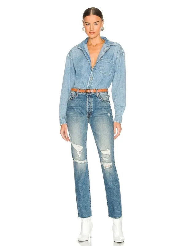 Mother jeans Trickster skimp fray thrill seeker raw hem distressed blue denim 24 - Image 4