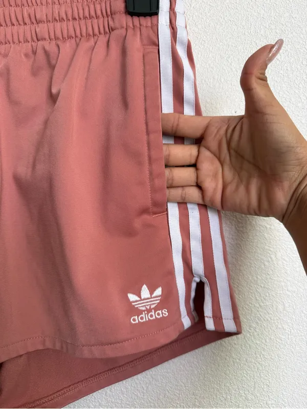 adidas Women’s Coral Athletic Shorts with White Stripes - Image 3