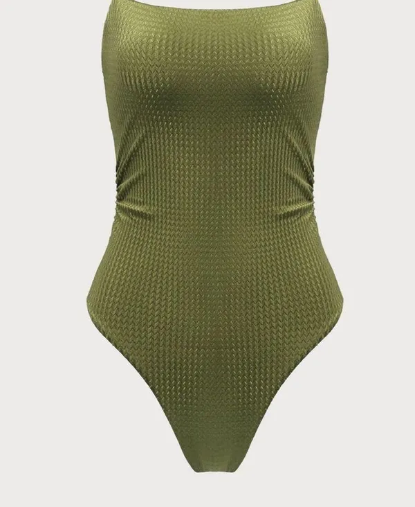 Berlook Green Textured Backless One-Piece Swimsuit 06 - Image 4