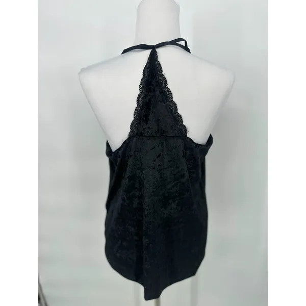 Womens XL Black Velvet‎ Lace Trim Cami Tank Top Fairy Whimsigoth Racerback Y2K - Image 3