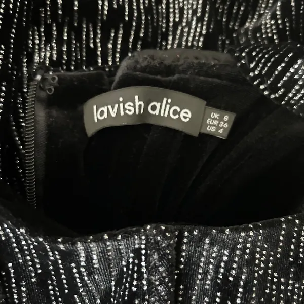 Lavish Alice Altered Crystal Velvet Mini Dress Black Metallic Corset Drape Sz 4 - Image 7