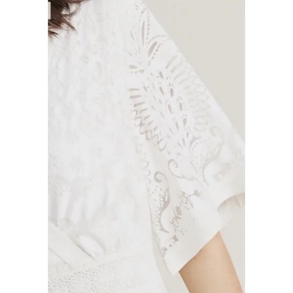 Farm Rio for Anthropologie OffWhite Lace‎ Devore Midi Dress M - Image 5