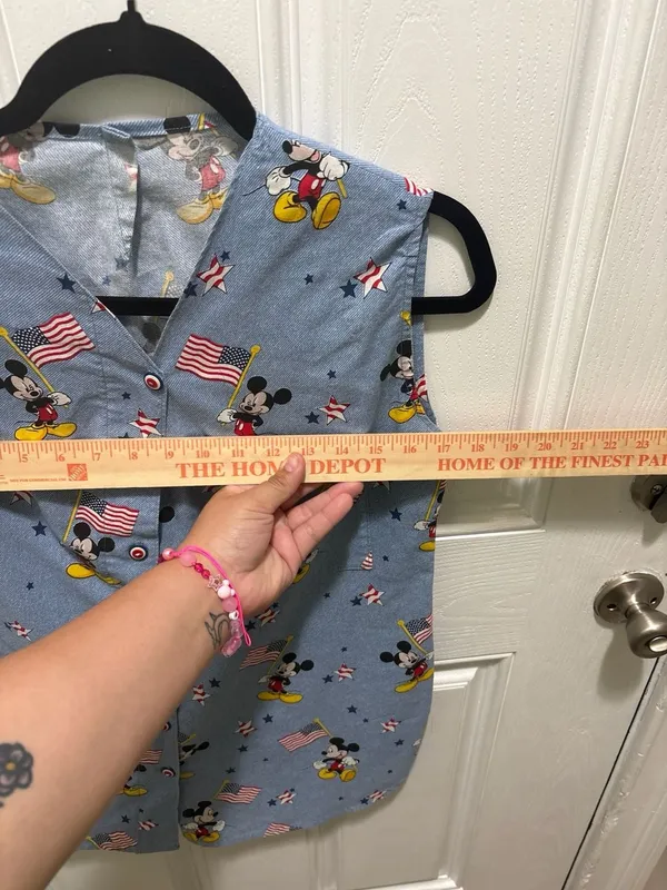 Sassy Scrubs Medium Blue Mickey Mouse Flag Stars Patriotic Scrub Top - Image 3