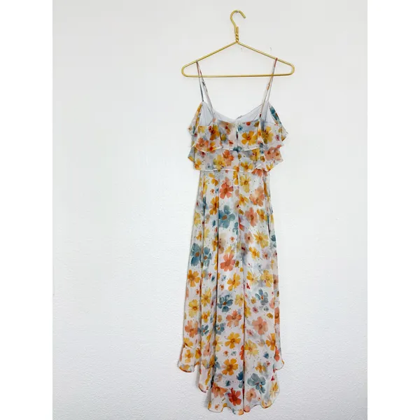 Anthropologie Sleeveless Asymmetric Ruffled Midi Dress Size Small Chiffon Fairy - Image 13
