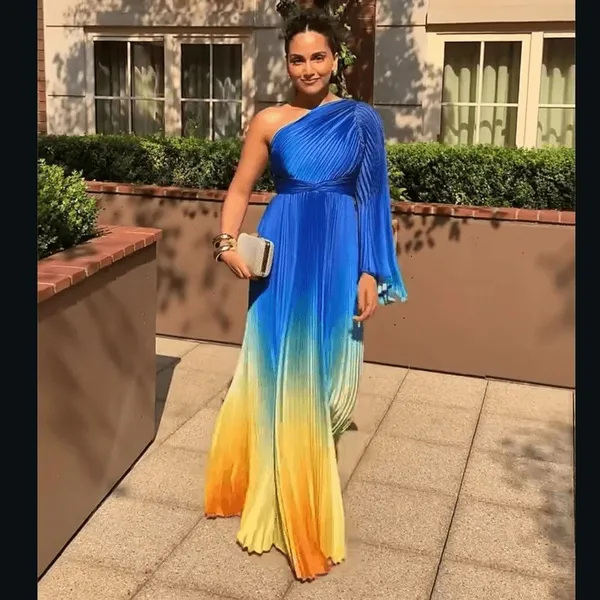 MAC DUGGAL 49903 Blue Ombre Pleated Charmeuse One-Shoulder Gown Dress 4 Flaws - Image 3