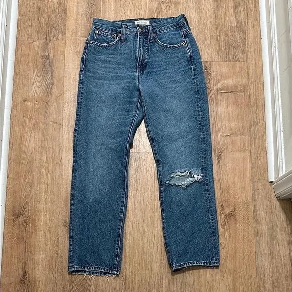 MADEWELL |‎ Women's Knee-Rip Edition Medium Jade Wash Classic Straight Jeans, 25 - Image 4