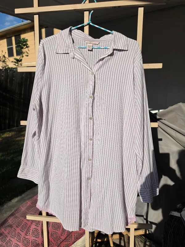 Victoria’s Secret Pink Striped Sleep Shirt Nightgown Pajama Button Down Large - Image 3