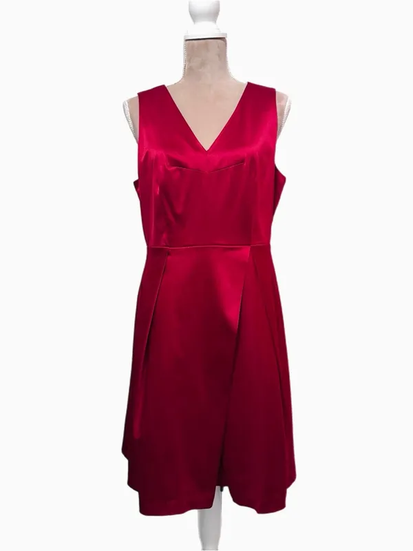 PARIS SUNDAY Red Sateen V Neck Dress Sleeveless Fit Flare Women’s Sz L Cocktail - Image 5