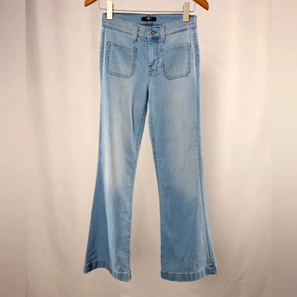 7 For All Mankind Dojo Tailorless Wide Leg Flare Jeans in Light Blue Size 25‎ - Image 3