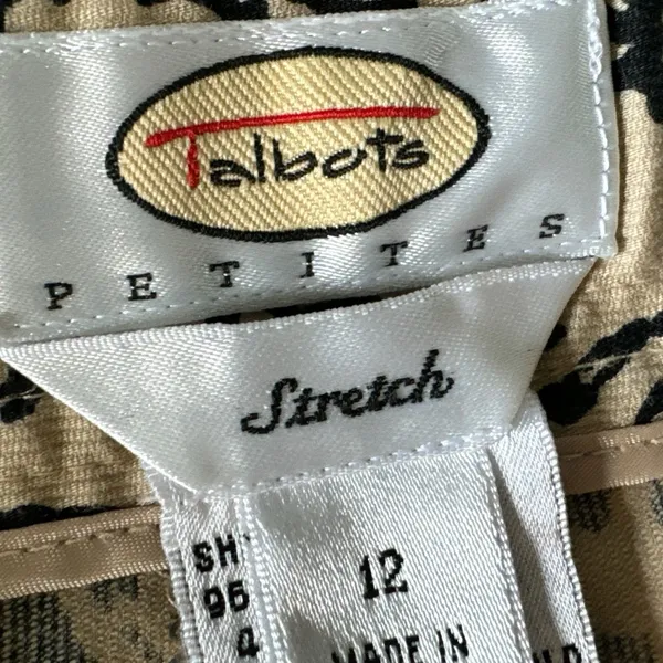 TALBOTS Petite Dress Pant Straight Leg Trouser Beige Black Damask Sz 10/12 - Image 6