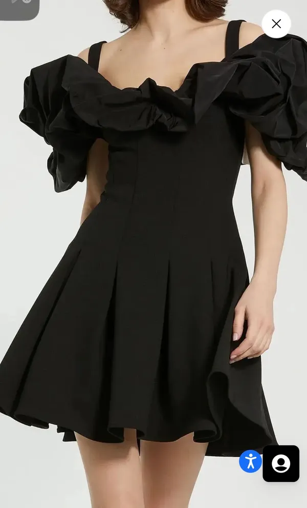 BNWT Mac Duggal Black Ruffle Off Shoulder Crepe Mini Dress Sz 4 - Image 3