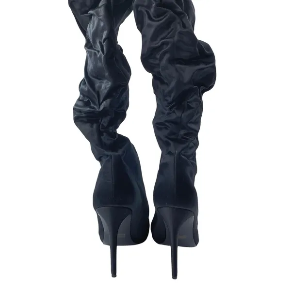 Kendall + Kylie Black Faux Suede Ruched Heeled Pointed Toe Over the Knee Boots 8 - Image 4