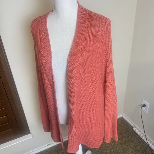 Old Navy Coral red Cardigan‎ open front boyfriend Grab & Go cotton blend sz XL - Image 2