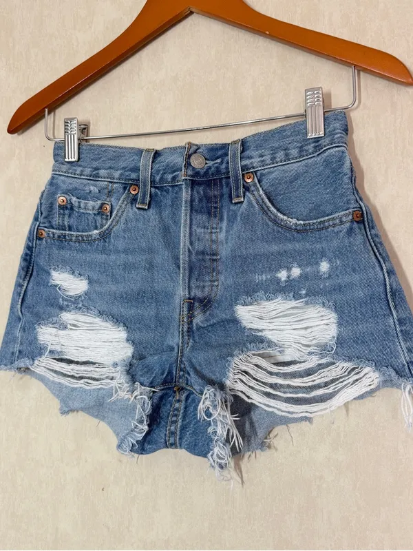 Levi’s Women’s 501 Original Fit High Rise Jean Short Distressed in Med Wash 24 - Image 2