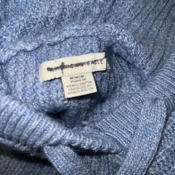 American Eagle baby blue crochet knit hoodie chunky ribbed knit blue sweater wom - Image 8