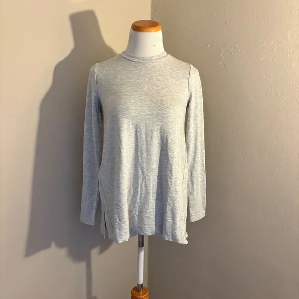 Anthropologie Daily Ritual Heather Gray Long Sleeve Crewneck Tunic Top Small - Image 2