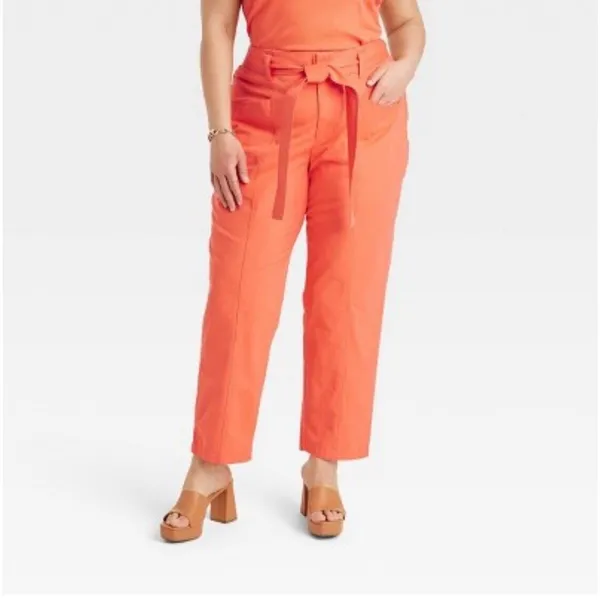Women's High-Rise Tapered Ankle Tie-Front Pants - A New Day‎ Orange Size 10 - Image 2