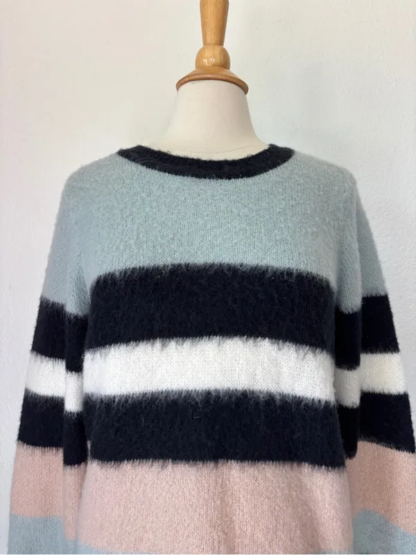 Design History Striped Mohair Wool Blend Fuzzy Knit Sweater - Image 4