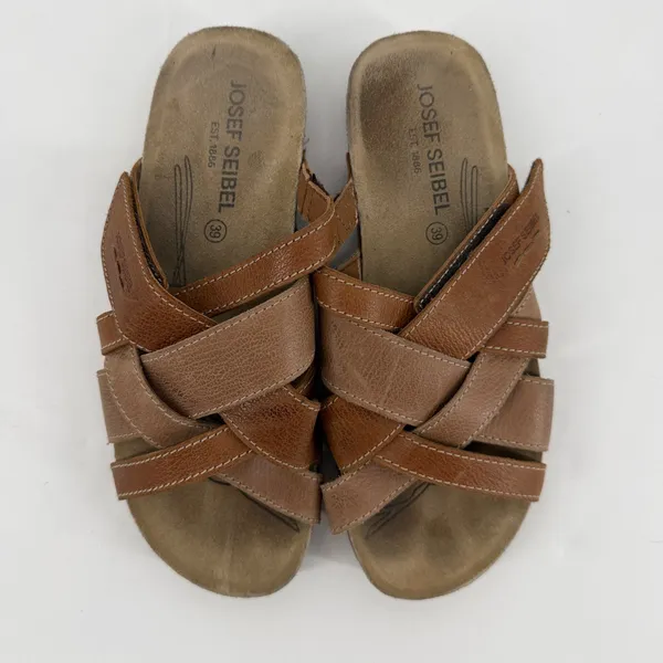 Josef‎ Seibel Leather Comfort Sandals Womens EU 39 US 8 Brown Slip On - Image 2