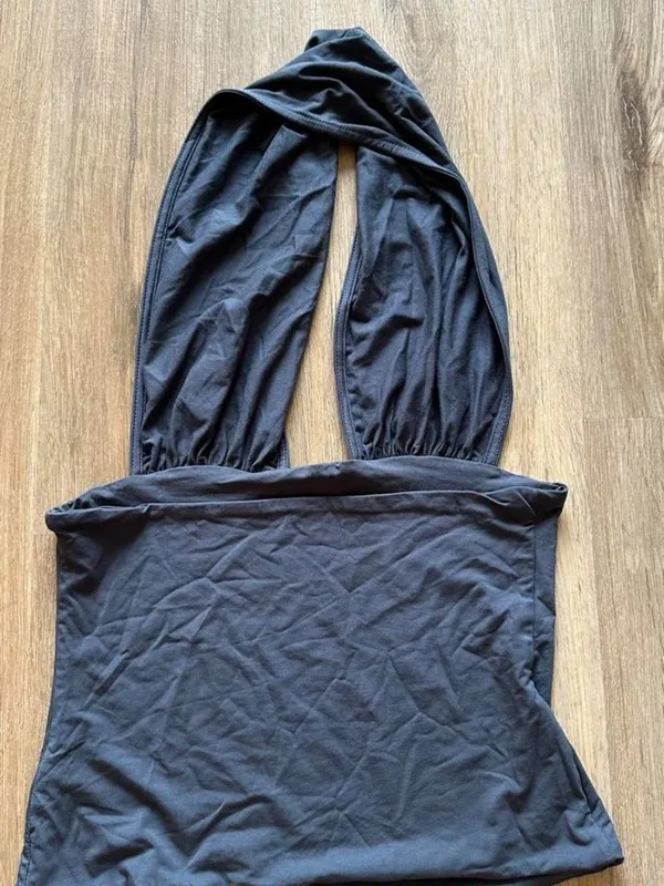Navy halter crop top with ruched detailing Blue - Image 4