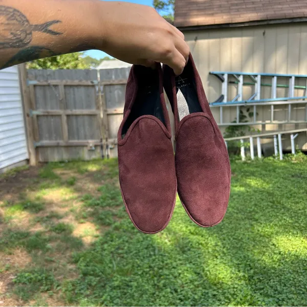 Aquatalia Size 8.5 Suede Made In Italy Ballet‎ Flat Loafers burgundy - Image 7