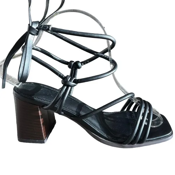 ASOS Sandals Size 7 Black Y2K Strappy Ankle Tie Block Heel Faux Leather - Image 7