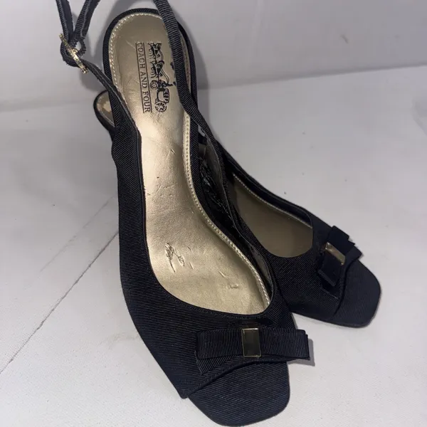 Coach & Four Black Classic Square Slingback Bow Minimalist Career Kitten Heels 9 - Image 16