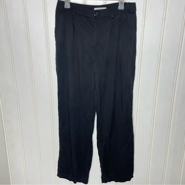 Loft Womens Black Lyocell Pleated Wide Leg Trousers Pants Sz 8 542 - Image 5