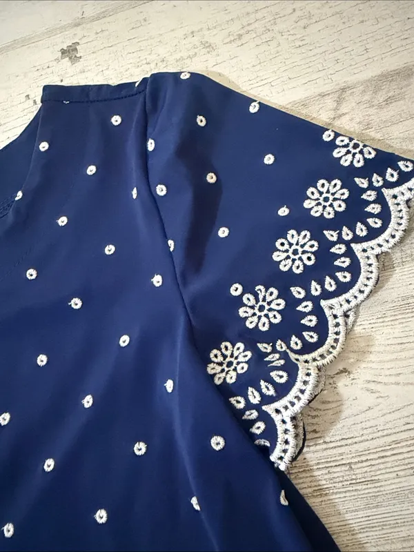 Jude Connally Ella Eyelet Dress Navy White Size XS - Image 3