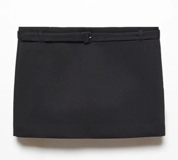 Mango MNG Straight Belted Mini Skirt Low Waist in Black Women's S - Image 7