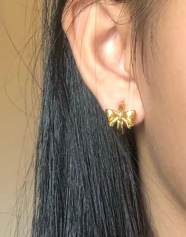 18k Gold Plated Bow Earrings - Image 2