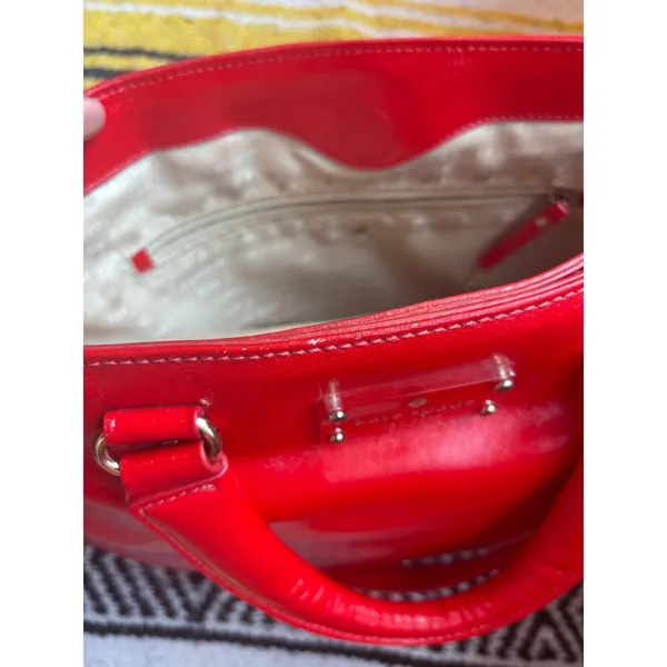Kate Spade New York Red Patent Leather Satchel Crossbody Bag Gold Hardware - Image 7