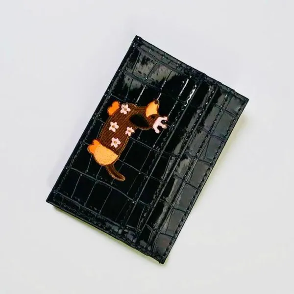 Faux Crocodile Black Embossed Glossy Small Dog Card Holder Wallet - Image 4