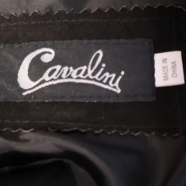 Cavalini Y2K Suede Leather Jacket Vintage Womens Size M‎ Black Faux Fur Trim - Image 4