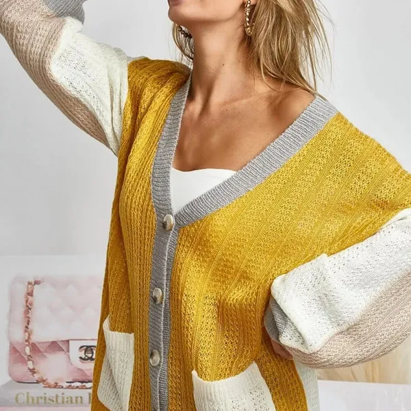 BiBi Color Block Sweater Cardigan with Button‎ Closure Size XL - Image 2