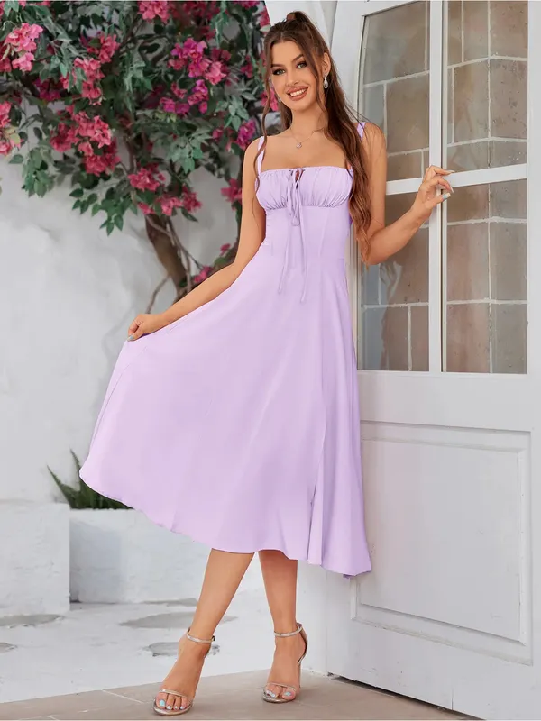 $69 NWOT Marthea Ruched Bust Split Thigh Cami Dress - Lilac L - Image 2