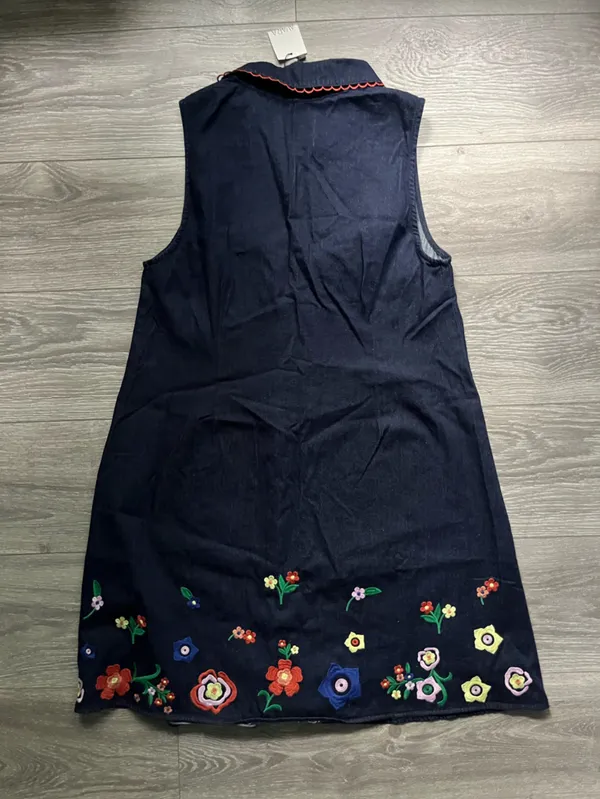 NEW Avara Dark Blue Floral Denim Teacher Back to School Cotton Dress Size L Fall - Image 2