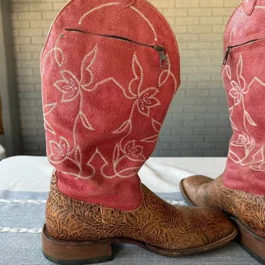 Macie Bean Cowgirl Boots Women's Size 9 Floral Tooled Leather - Image 5
