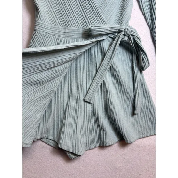 Urban Outfitters Ribbed Long Sleeve Wrap Romper Sage Green Small - Image 5