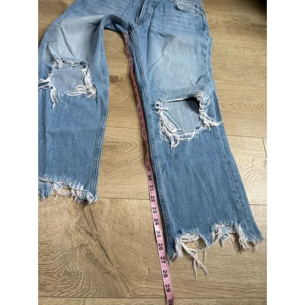EUC We the Free People Jeans Womens Holes Knees Wide Distressed Button Fly sz 28 - Image 6
