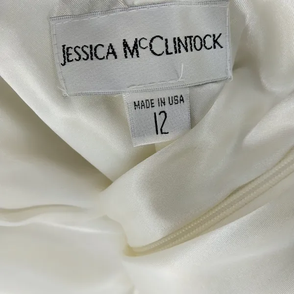 Vintage Jessica McClintock White and Silver Strapless Mini Cocktail Party Dress - Image 9