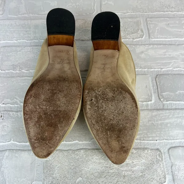 Thelma The Ava Mules Womens 38 8 US Wheat Suede Leather Block Heel Classic Italy - Image 8