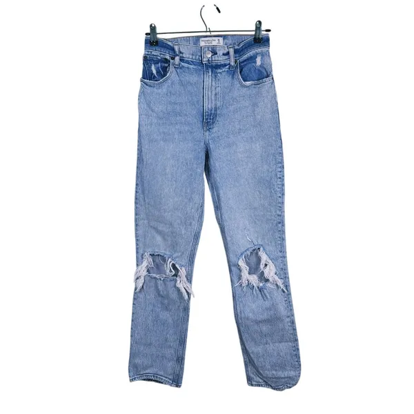 Abercrombie Curve Love 90s Straight High Rise Jeans Size 26 (2) Blue Distressed - Image 2